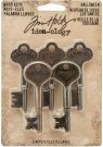 Tim Holtz Idea-Ology Metal Word Keys - Halloween Antique Nickel Brass Copper (5 pack)
