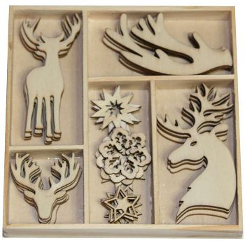CraftEmotions Wooden Ornament Box - Winter Woods Reindeer
