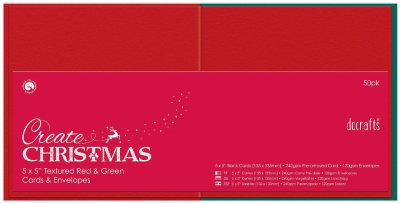 Docrafts Square Textured Cards/Envelopes - Red & Green (50 pack, 240gsm)