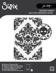 Sizzix Multi-Level Texture Fades A6 Embossing Folder - Vault Skull Damask by Tim Holtz