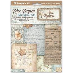 Stamperia A6 Rice Paper Backgrounds Selection - White Christmas (8 sheets)