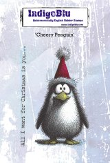 IndigoBlu A6 Red Rubber Stamp - Cheery Penguin