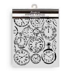 Stamperia 20x25cm Thick Stencil - Gardens of Time Mixed Clocks