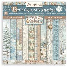Stamperia 8"x8" Maxi Background Selection Paper Pack - White Christmas (10 sheets)