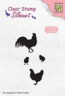 Nellies Choice Clearstamp - Silhouette Rooster, Hen and Chicks