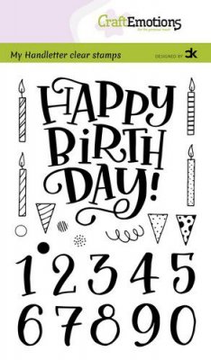 CraftEmotions A6 Clearstamp Set - Handletter Happy Birthday & Numbers (Eng)
