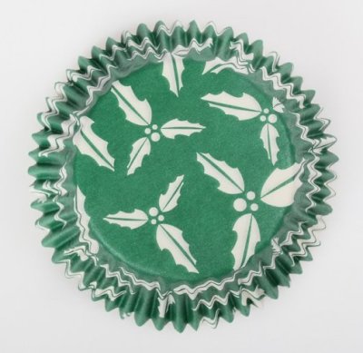 Green Holly Printed Baking Cases