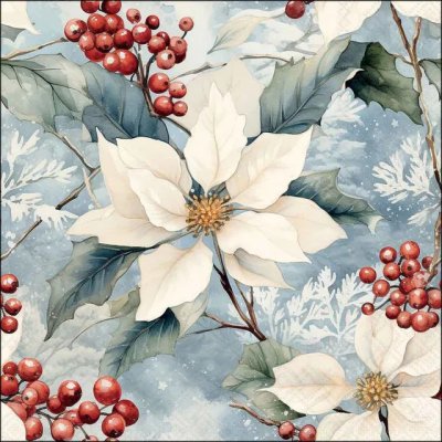 Ambiente 33 x 33cm Napkins / Serviettes - Winter Poinsettia (20 pack)