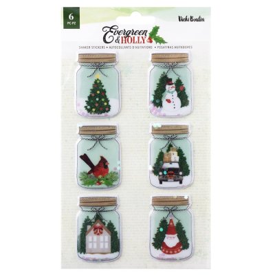 Vicki Boutin Evergreen & Holly Shaker Stickers - Mason Jar (6 pack)