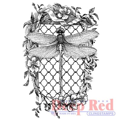 Deep Red Cling Stamp - Dragonfly Quatrefoil