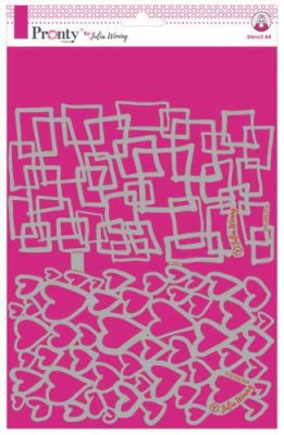 Pronty A4 Stencil - Hearts & Squares Circles by Julia Woning
