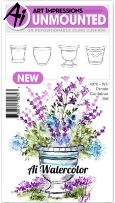 Art Impressions Cling Rubber Stamp Set - Watercolor Ornate Container Set