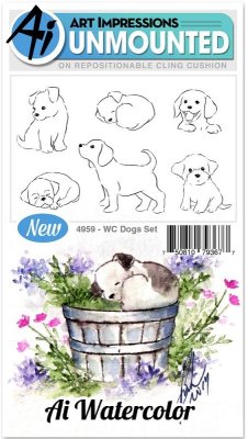 Art Impressions Cling Rubber Stamp Set - Watercolor Dogs Set