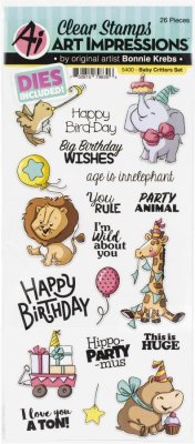 Art Impressions Birthday Stamp & Die Set - Baby Critters