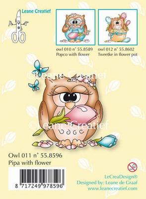 Leane Creatief Clear Stamp - Owl Pipa with Flower