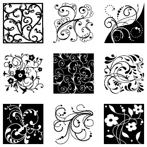 Inkadinkado Clear Stamps - Flourishes Inchies Clear Stamp Set with Block