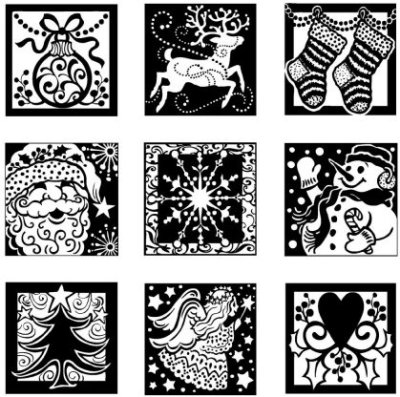 Inkadinkado Clear Stamps - Holiday Spirit Inchies Clear Stamp Set with Block