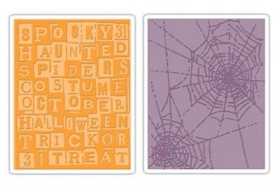 Sizzix Texture Fades Embossing Folders 2PK - Halloween Words & Cobwebs by Tim Holtz