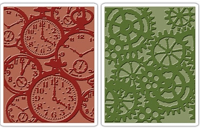 Sizzix Texture Fades Embossing Folders 2PK - Steampunk & Pocket Watches Set by Tim Holtz