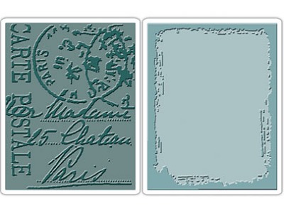 Sizzix Texture Fades Embossing Folders 2PK - Distressed Frame & Postal Set by Tim Holtz
