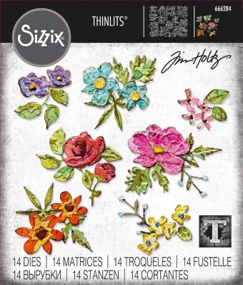 Sizzix Thinlits Die Set - Brushstroke Flowers Mini by Tim Holtz (14 dies)