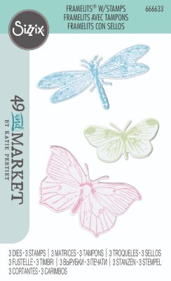 Sizzix Framelits Die Set - Engraved Wings by 49 and Market (3 pack with 3 Stamps)