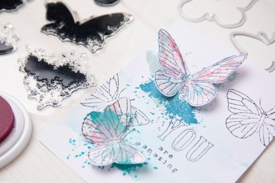 Sizzix A5 Clear Stamps & Framelits Die Set - Painted Pencil Butterflies by 49 and Market