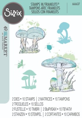 Sizzix A5 Clear Stamps & Framelits Die Set - Painted Pencil Mushrooms by 49 and Market