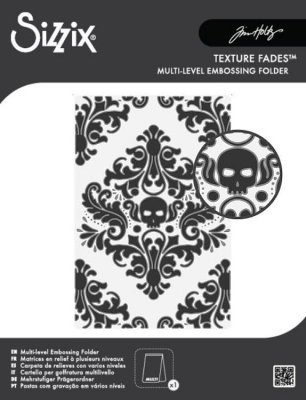 Sizzix Multi-Level Texture Fades A6 Embossing Folder - Vault Skull Damask by Tim Holtz