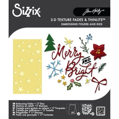 Sizzix Texture Fades Embossing Folder & Thinlits Set - Merry & Bright by Tim Holtz (17 pieces)