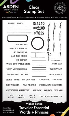 Arden Creative Studio 4”x6” Clear Stamp Set - Maker Series Traveler Essential Words+Phrases