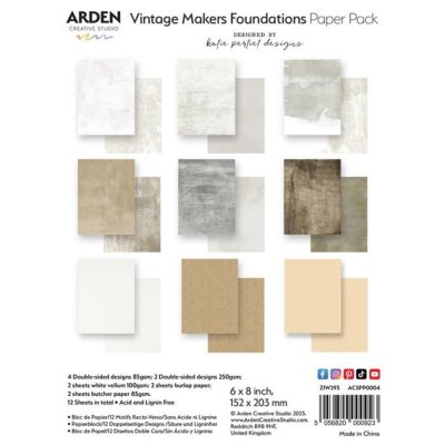 Arden Creative Studio 6”x8” Paper Pack - Vintage Makers Foundations (12 sheets)