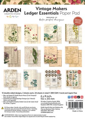 Arden Creative Studio 6”x8” Paper Pad - Vintage Makers Ledger Essentials (12 sheets)