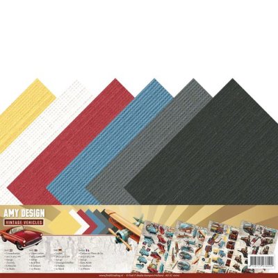 Amy Design 12”x12” Linen Paper Pad - Vintage Vehicles (12 sheets)