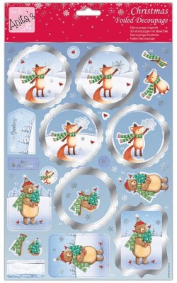 Anita's A4 Foiled Decoupage Sheet - Animals In The Snow