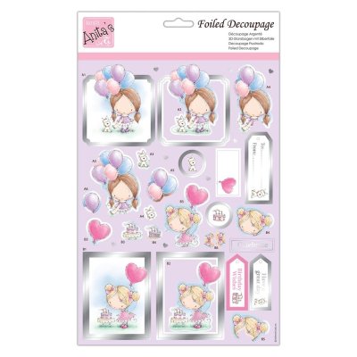 Anitas A4 Foiled Decoupage Sheet - Birthday Balloons