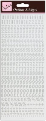 Docrafts Outline Stickers - Small Numbers (Silver on White)