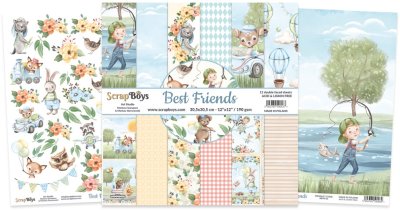 ScrapBoys 12”x12” Paper Set - Best Friends (12 sheets+cut out elements)