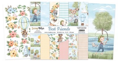 Scrapboys 8”x8” Paper Set - Best Friends (12 sheets+cut out elements)