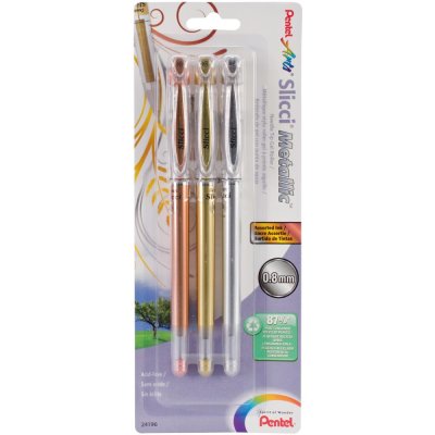 Pentel Slicci Metallic 0.8mm Gel Pens (3 pack - Gold, Silver & Bronze Inks)