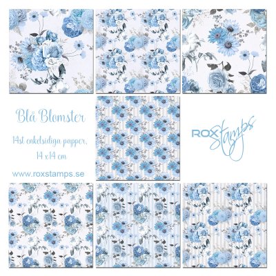 ROX Stamps 14x14cm Paperpad - Blå Blomster (14 ark)