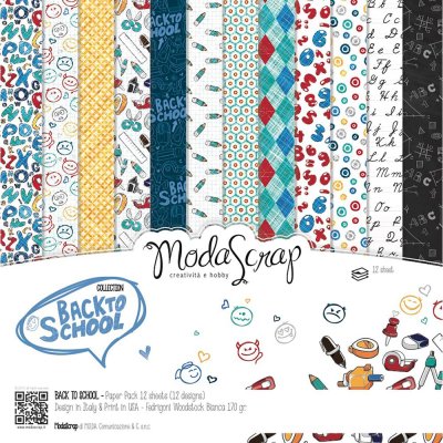 Elizabeth Craft ModaScrap 12"x12" Paper Pack - Back To School (12 sheets)