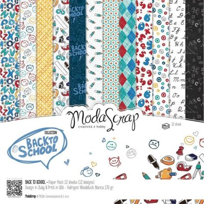 Elizabeth Craft ModaScrap 6"x6" Paper Pack - Back To School (12 sheets)