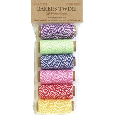 Hemptique Cotton Baker's Twine Mini Spools 2-Ply - Rainbow (65 feet / 19.8m)