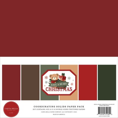Carta Bella 12”x12” Coordination Solids Paper Pack - Have A Beary Christmas (6 sheets)