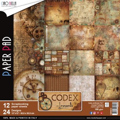 Ciao Bella 12"x12" Scrapbooking Creative Paper Pad - Codex Leonardo (12 sheets)