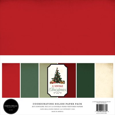 Carta Bella 12"x12" Coordinating Solids Paper Pack - A Vintage Christmas (6 sheets)