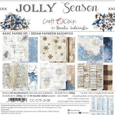 Craft O'Clock 8”x8” Basic Papers Set - Jolly Season (24 sheets)