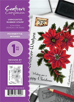 Crafters Companion A6 Unmounted Rubber Stamp Set - Poinsettia Wishes