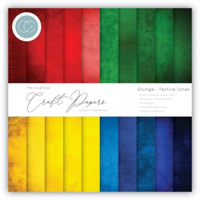 Craft Consortium 6”x6” Paper Pad - Grunge Festive Tones Essential Craft Papers (40 sheets)